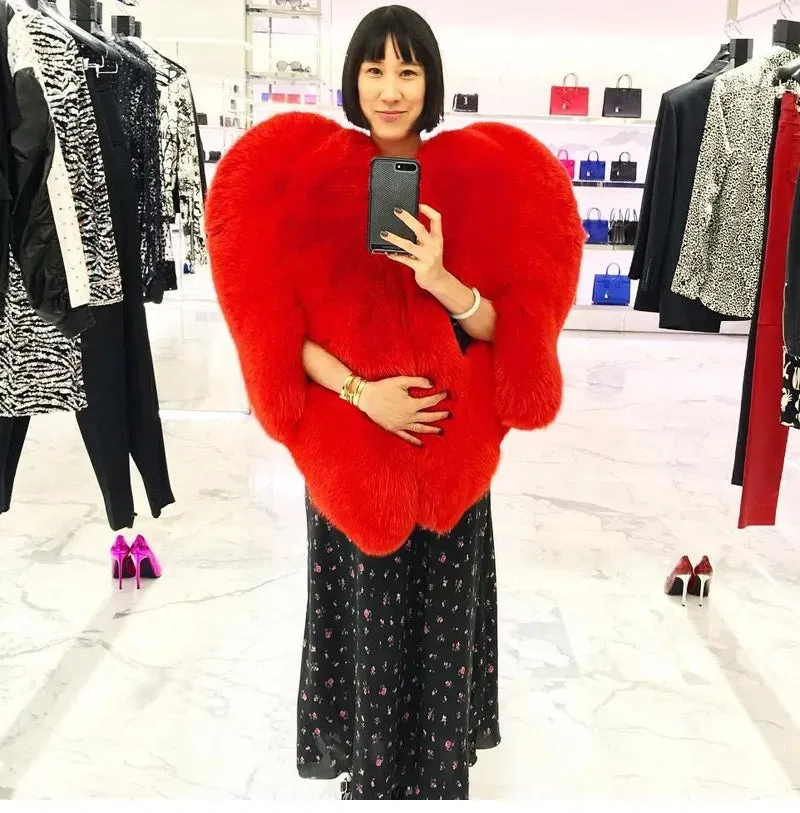 India Stylish 3D Red Love Heart Shaped Cape Faux Fox Fur Thick Warm (Celebrity)