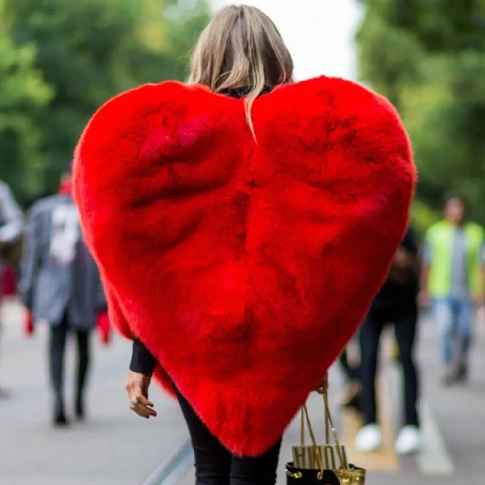 India Stylish 3D Red Love Heart Shaped Cape Faux Fox Fur Thick Warm (Celebrity)