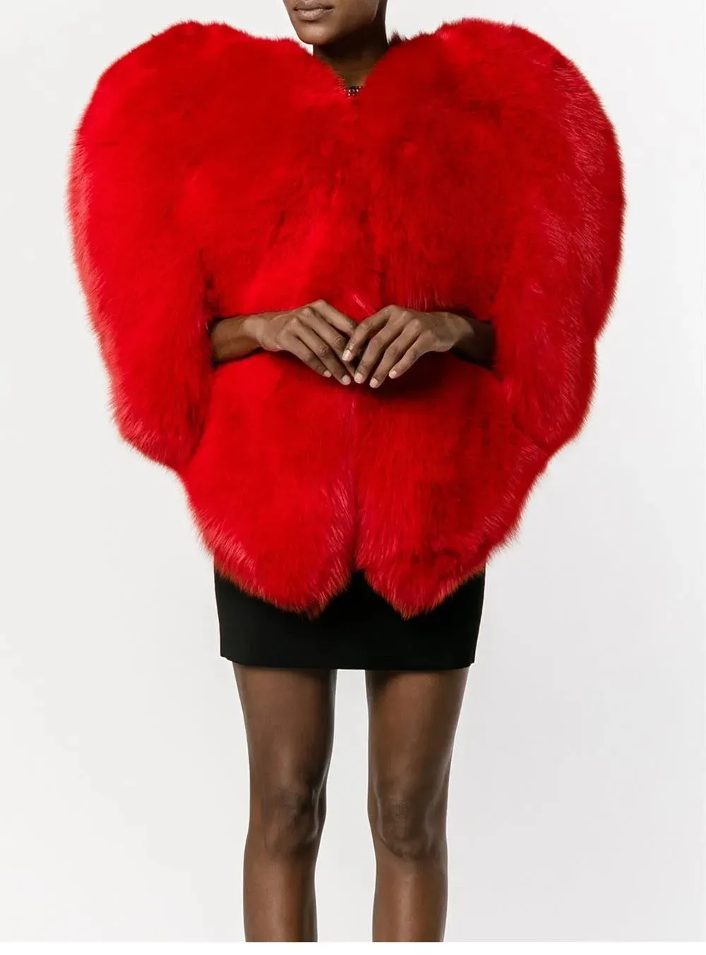 India Stylish 3D Red Love Heart Shaped Cape Faux Fox Fur Thick Warm (Celebrity)