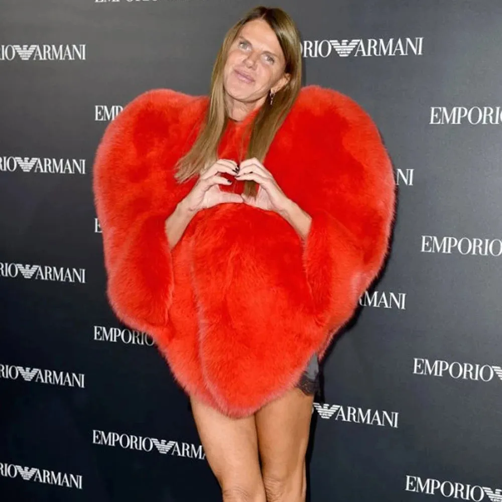 India Stylish 3D Red Love Heart Shaped Cape Faux Fox Fur Thick Warm (Celebrity)