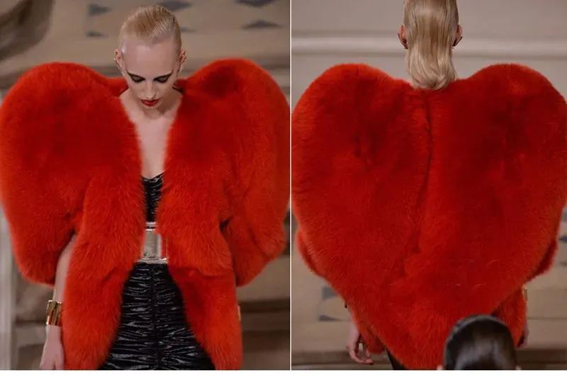 India Stylish 3D Red Love Heart Shaped Cape Faux Fox Fur Thick Warm (Celebrity)