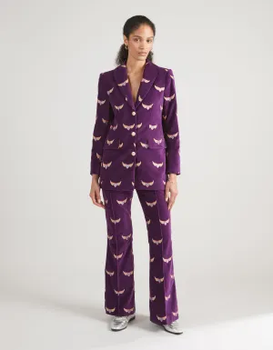 Kelly Purple Flying Hearts Embroidered Velvet Trousers