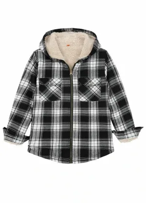 Kids Matching Family Black White Hooded Flannel Jacket