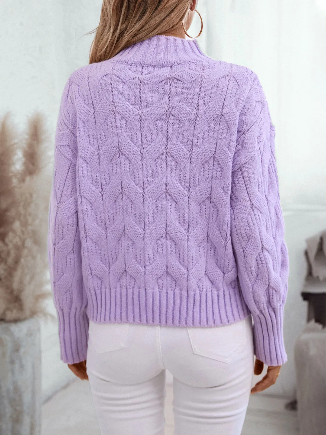 Knitted Mock Neck Long Sleeve Sweater