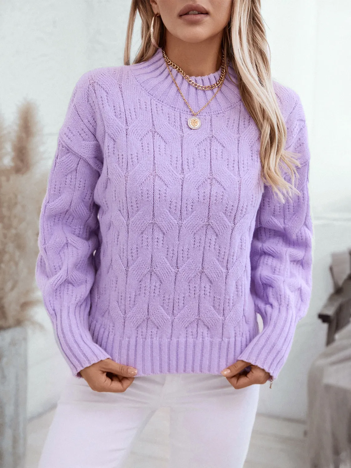 Knitted Mock Neck Long Sleeve Sweater