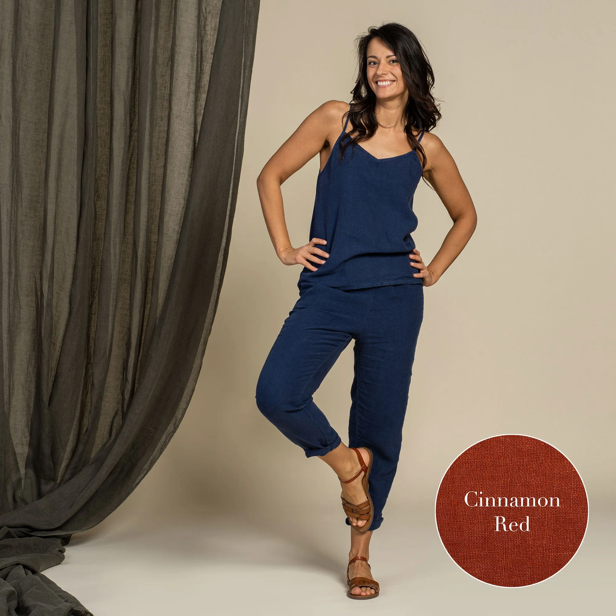 Linen Slip Top & Pants 2-Piece Cinnamon Red