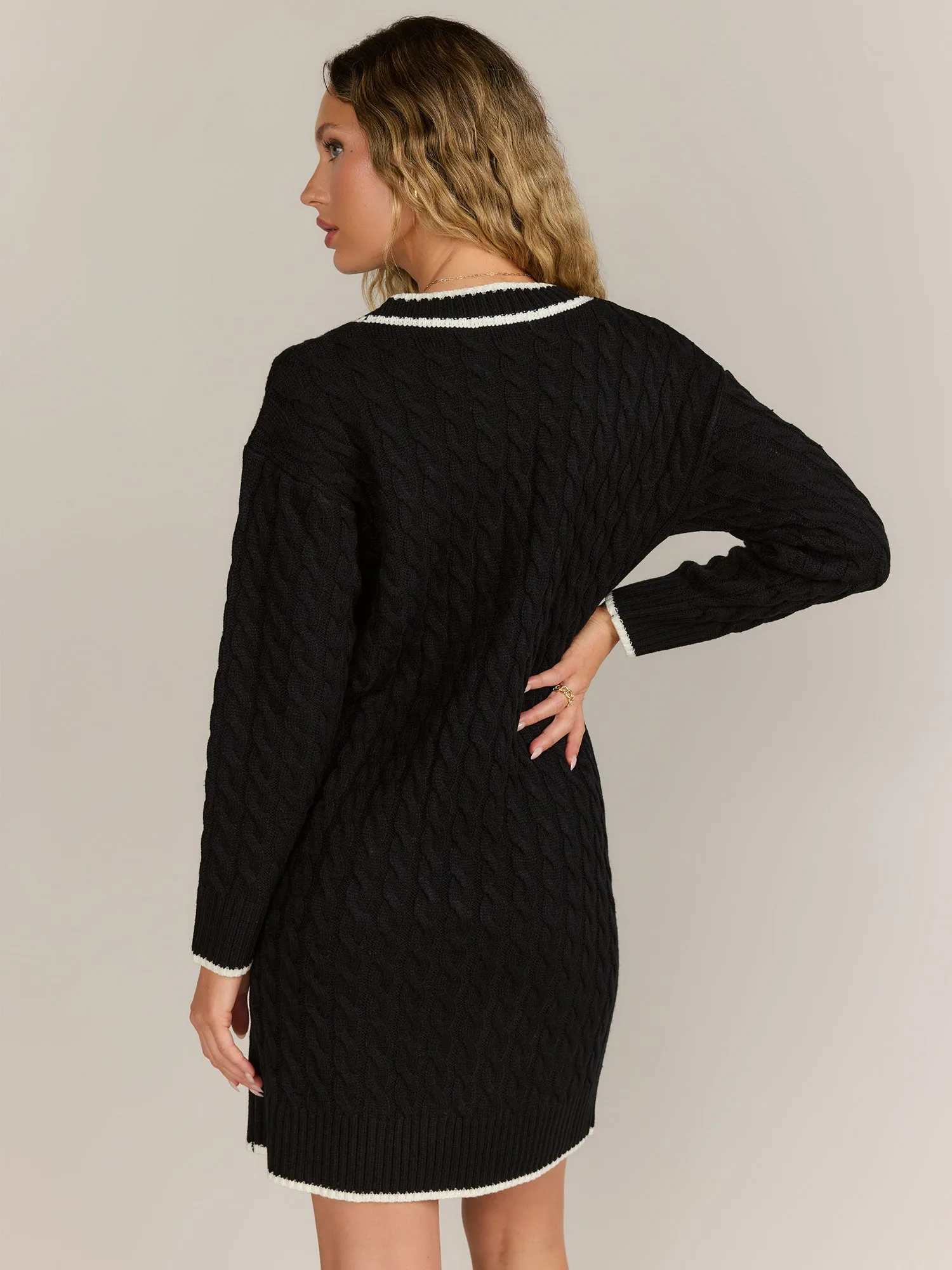 Longline Contrast Trim Cable Knit Cardigan - Fore Collection