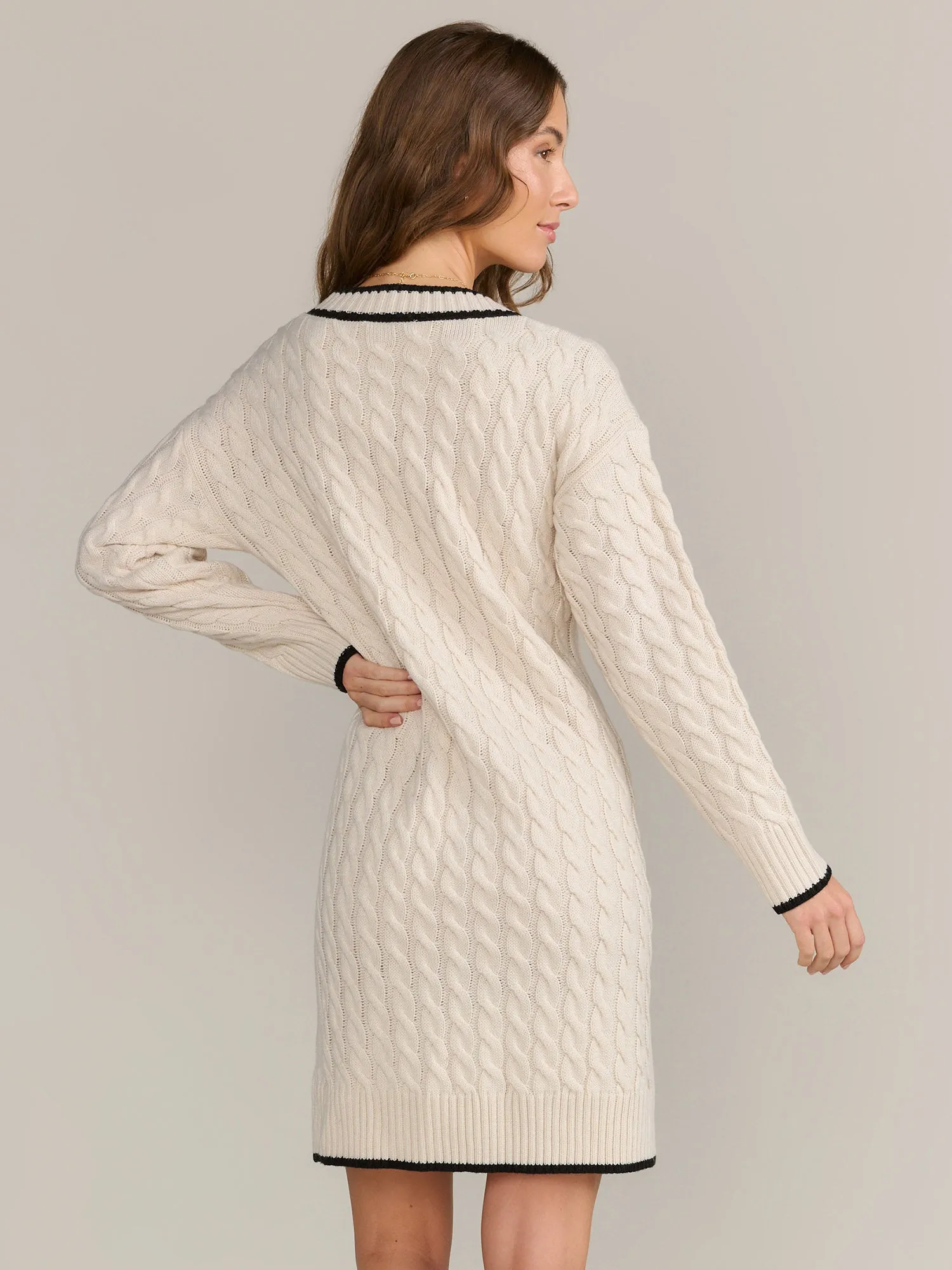 Longline Contrast Trim Cable Knit Cardigan - Fore Collection