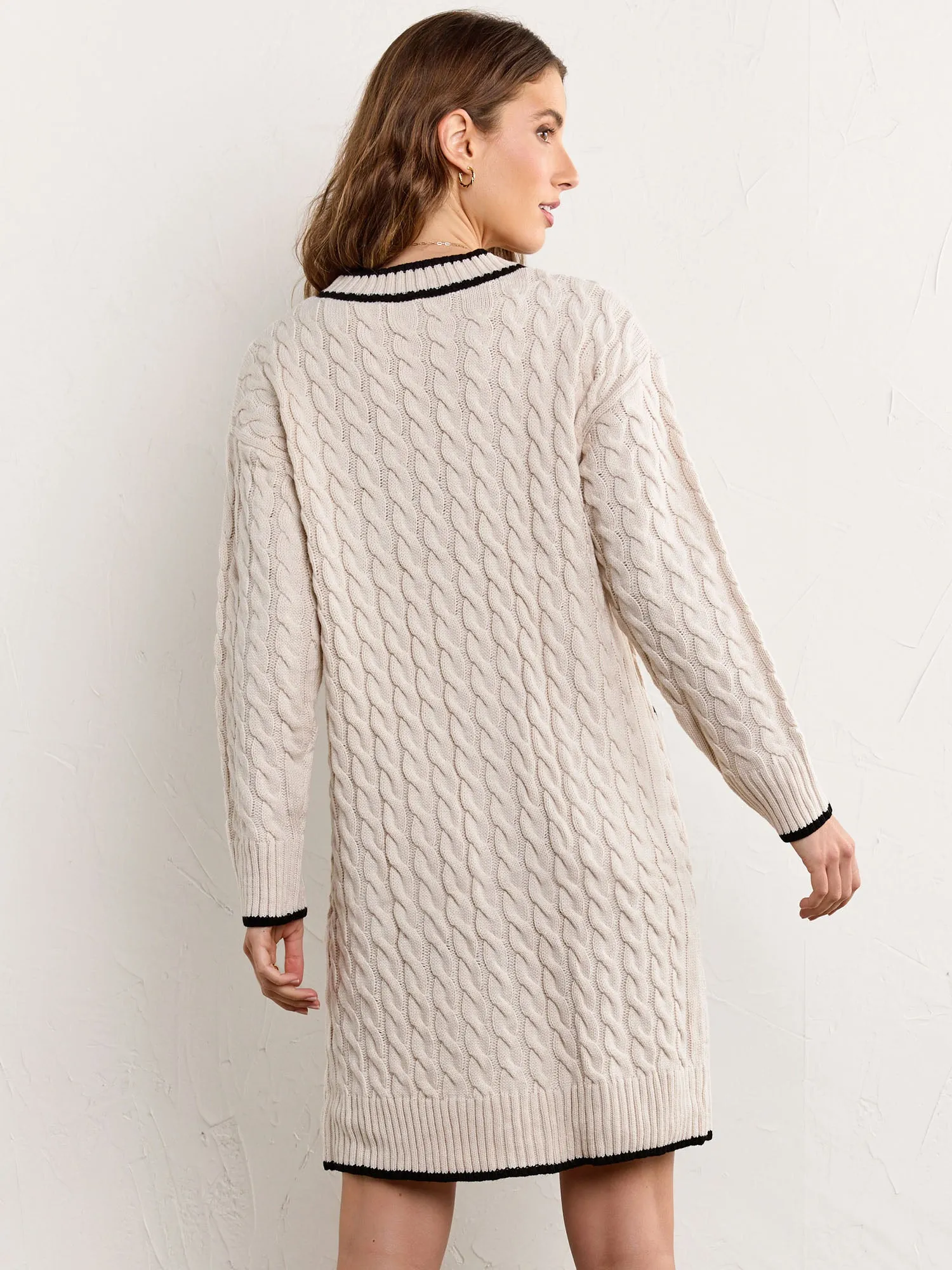 Longline Contrast Trim Cable Knit Cardigan - Fore Collection