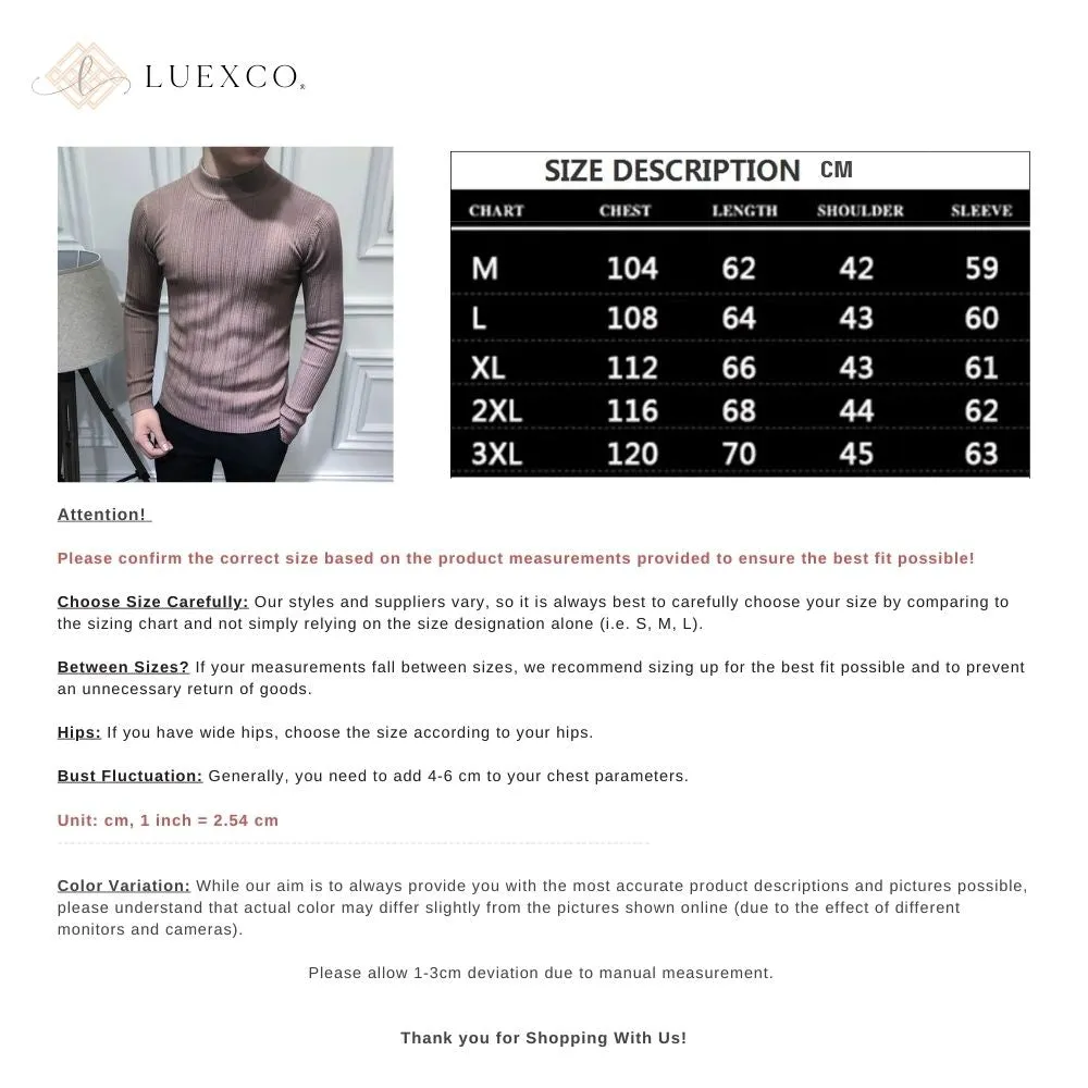 Luexco Mens Mock Neck Long Sleeve Ribbed Shirt