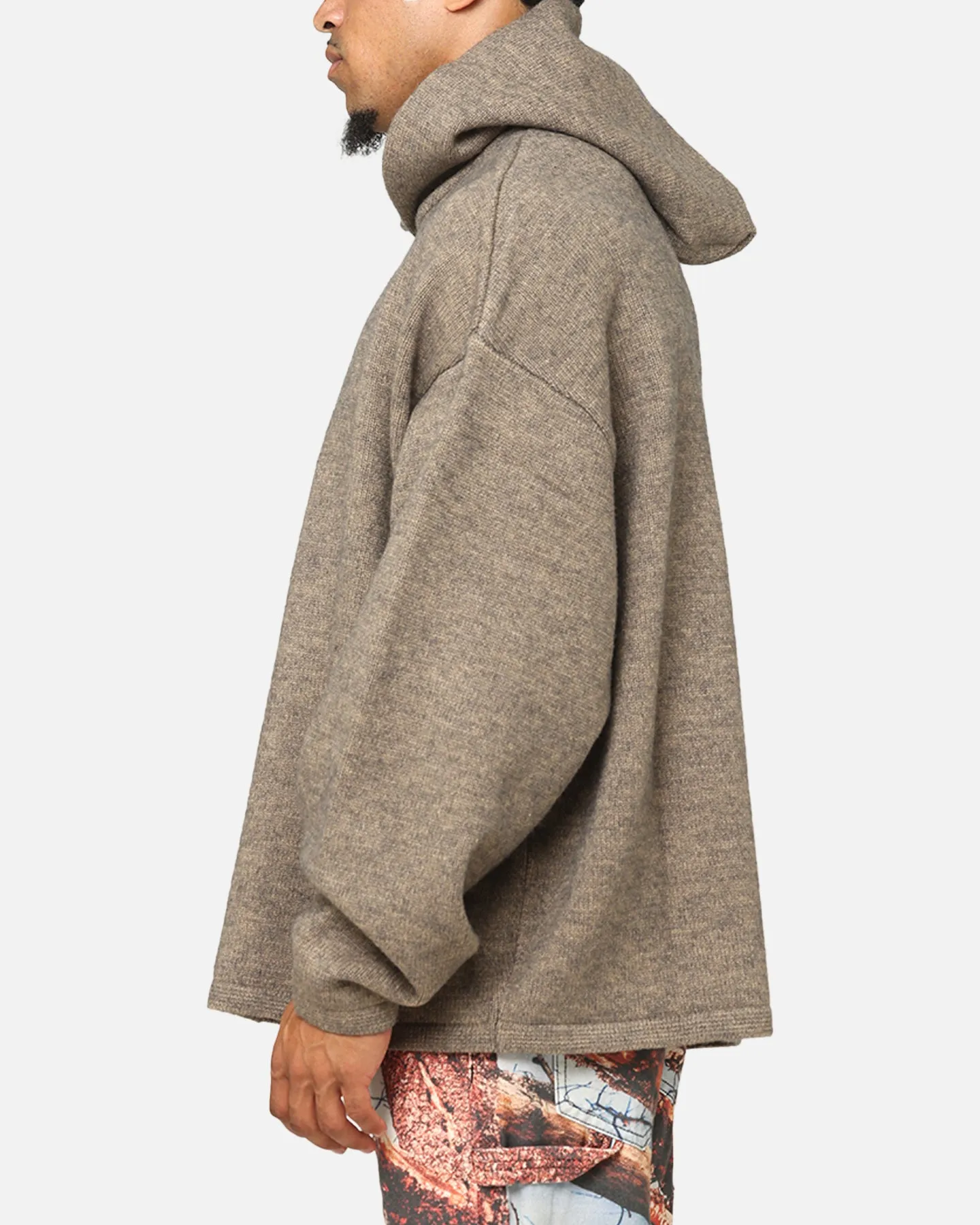 MNML Tonal Grain Knitted Hoodie Brown