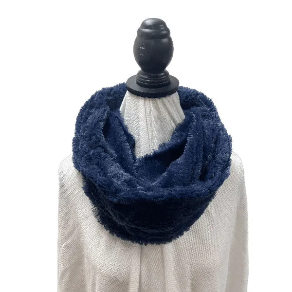 Navy Blue Plush Faux Fur Infinity Scarf