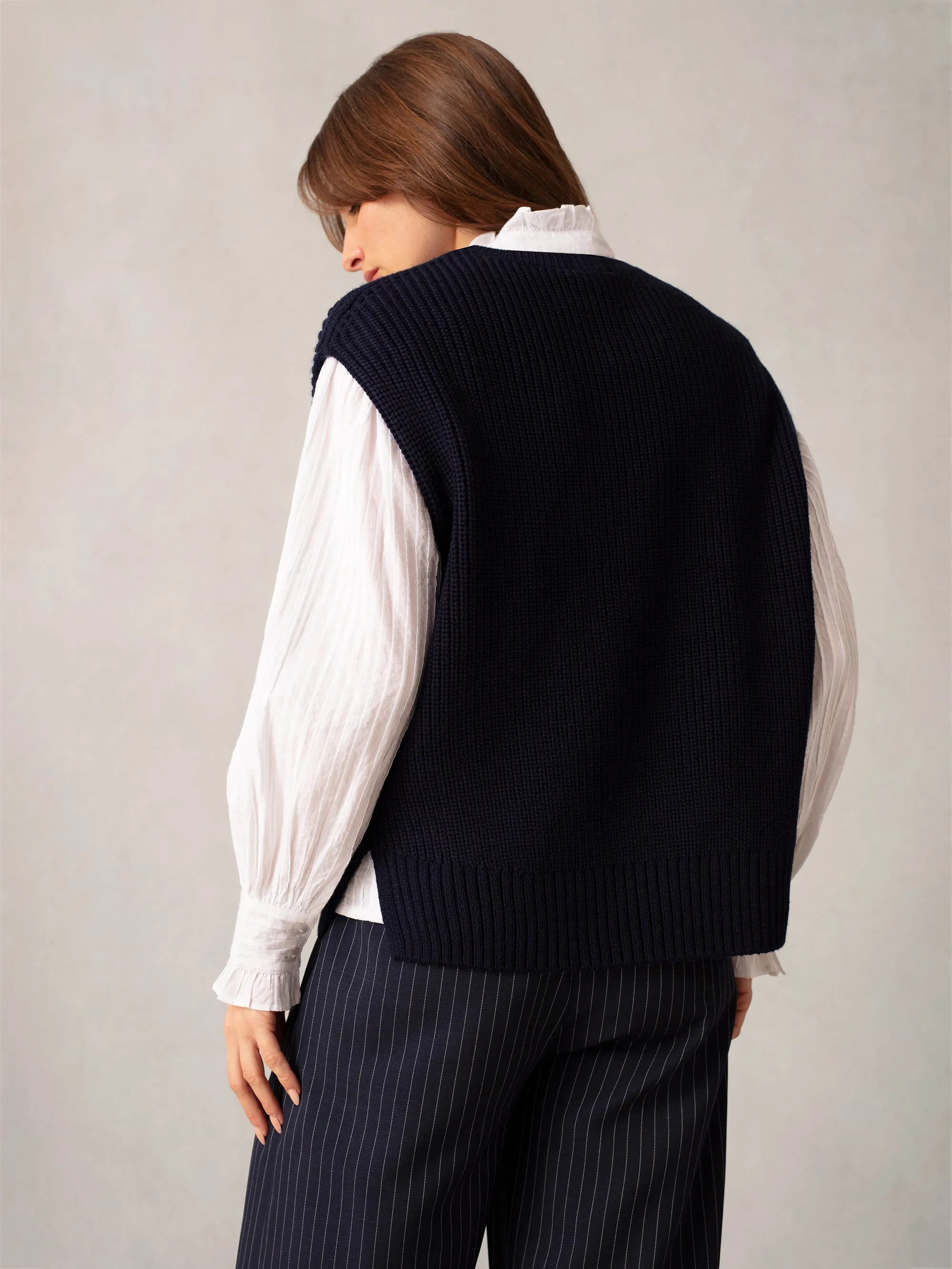 Navy Oversized Knit Vest Top