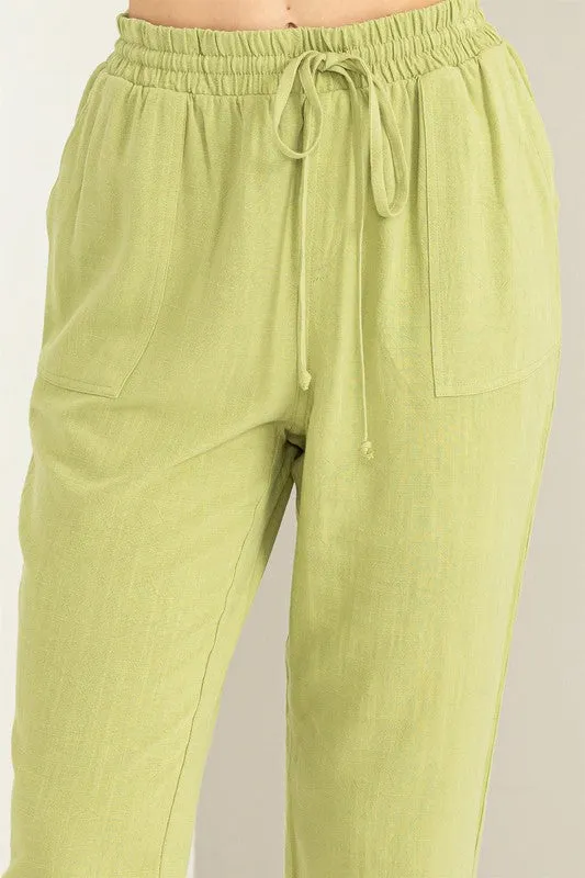 Pale Olive Chic Status Linen Drawstring Jogger