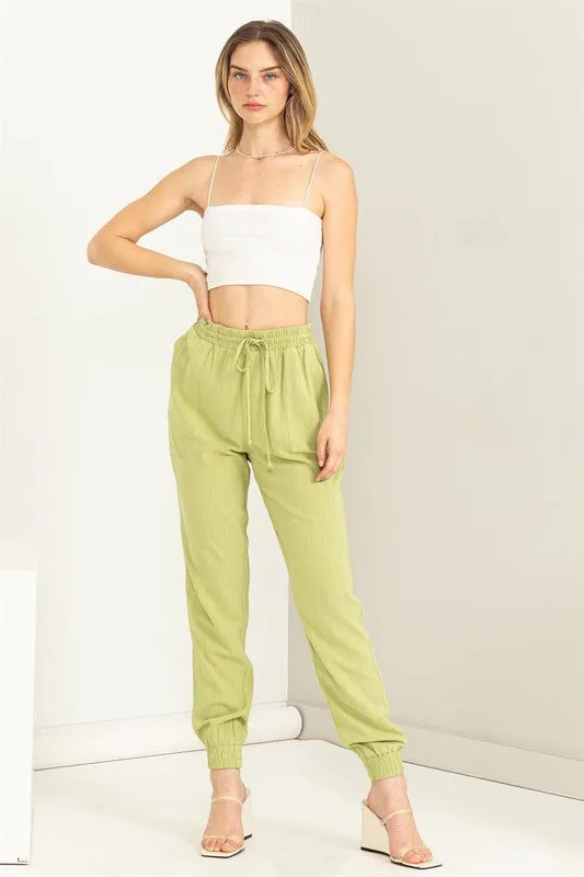 Pale Olive Chic Status Linen Drawstring Jogger