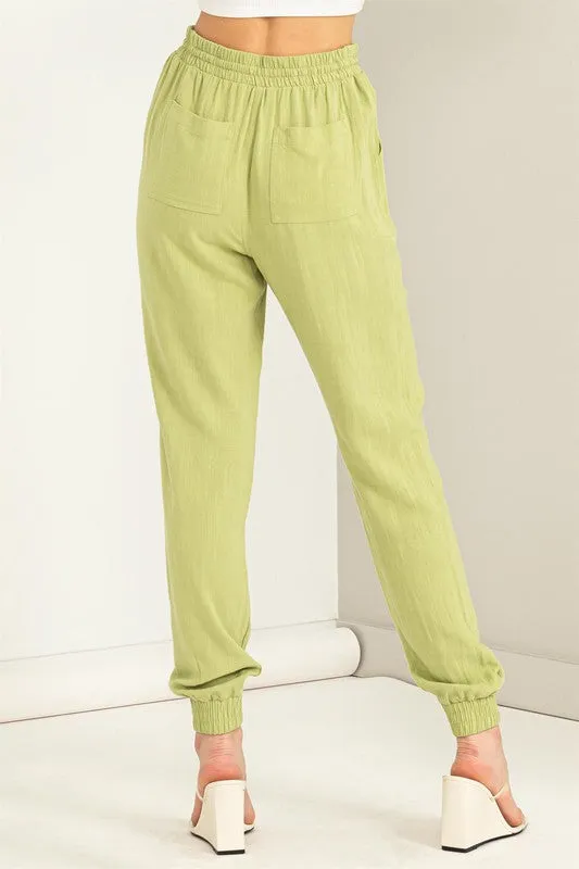 Pale Olive Chic Status Linen Drawstring Jogger