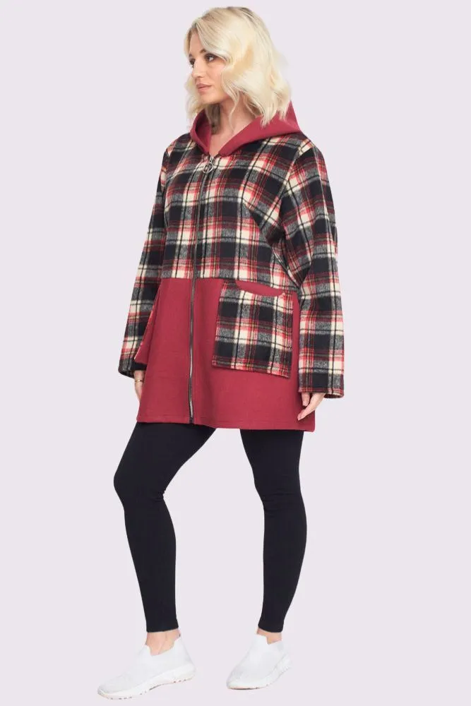 Plaid Pattern Pockets Hooded Jacket