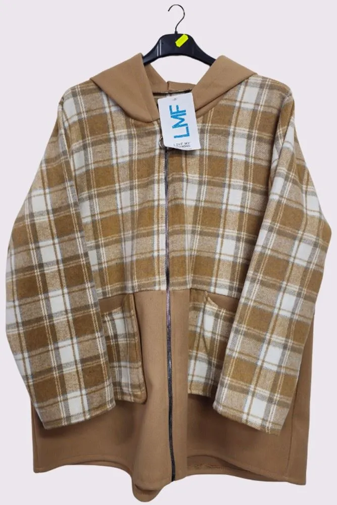 Plaid Pattern Pockets Hooded Jacket