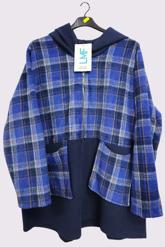 Plaid Pattern Pockets Hooded Jacket