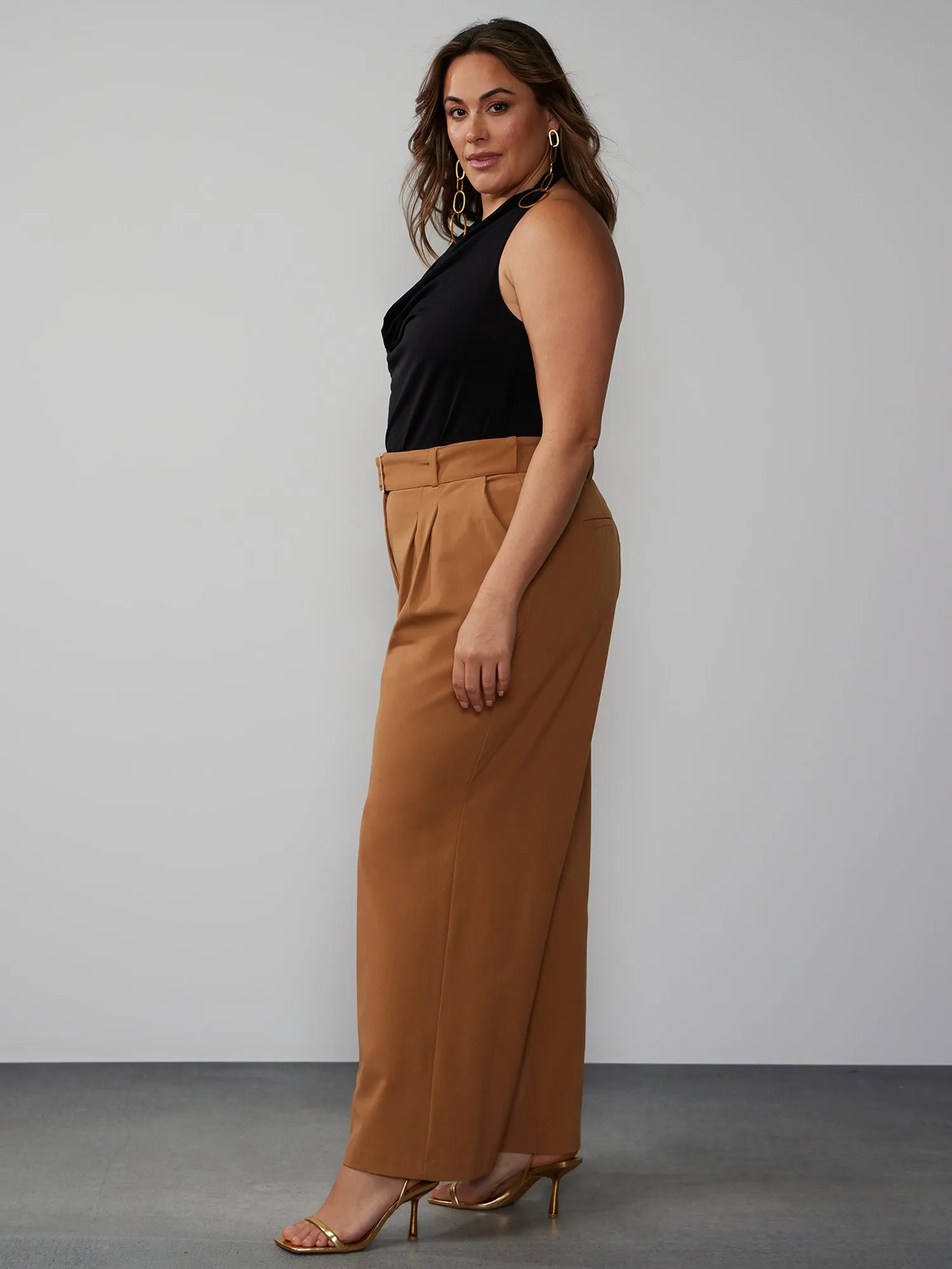 Plus Essential Stretch Pleated Wide Leg Pant