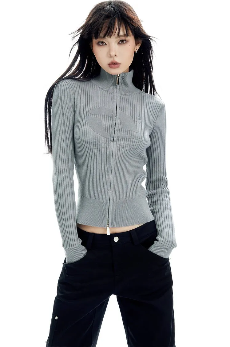 Ribbed Zip-Up Mock Neck Sweater