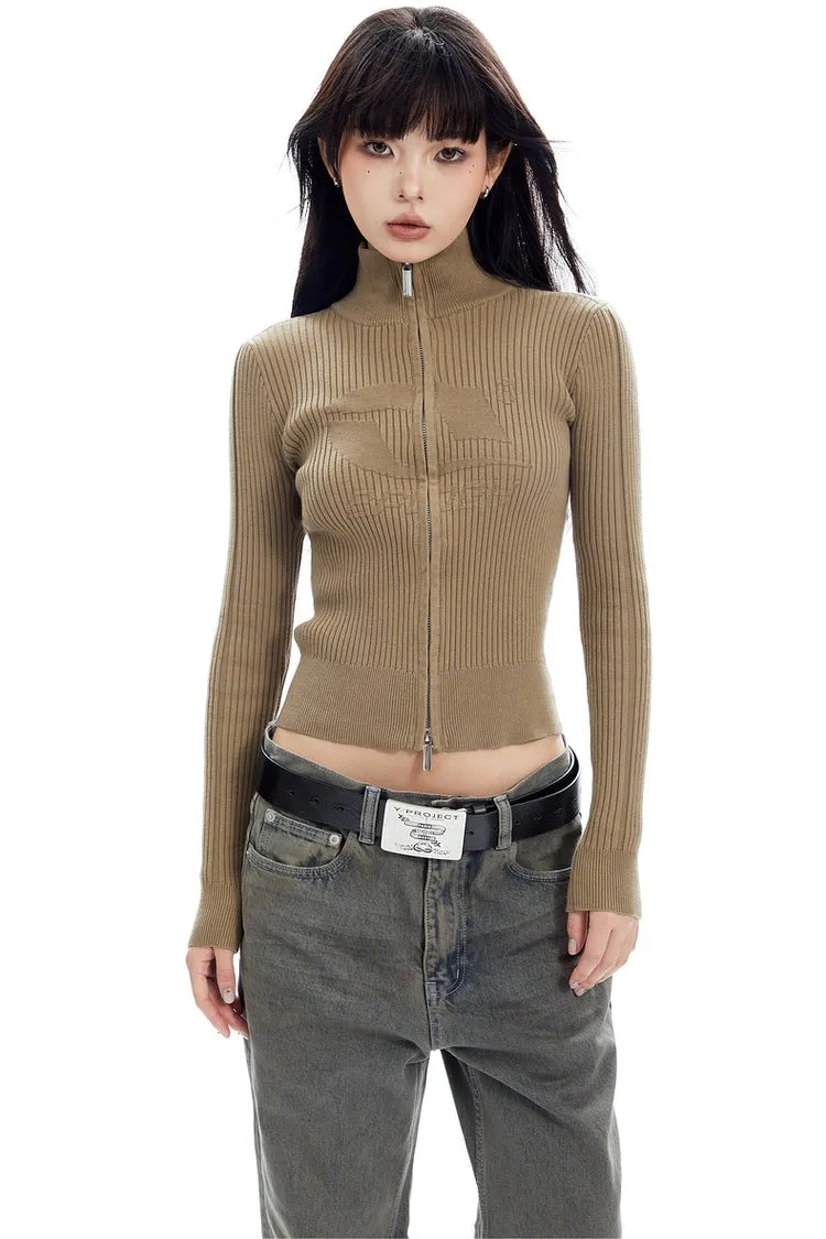 Ribbed Zip-Up Mock Neck Sweater