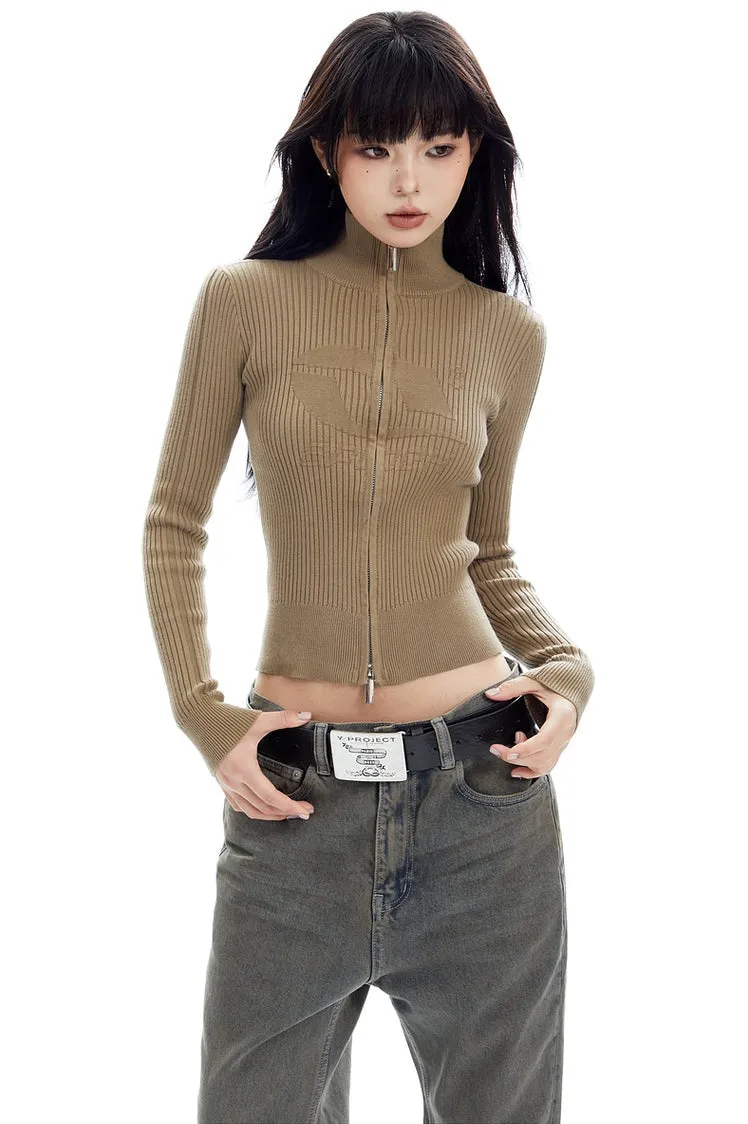 Ribbed Zip-Up Mock Neck Sweater