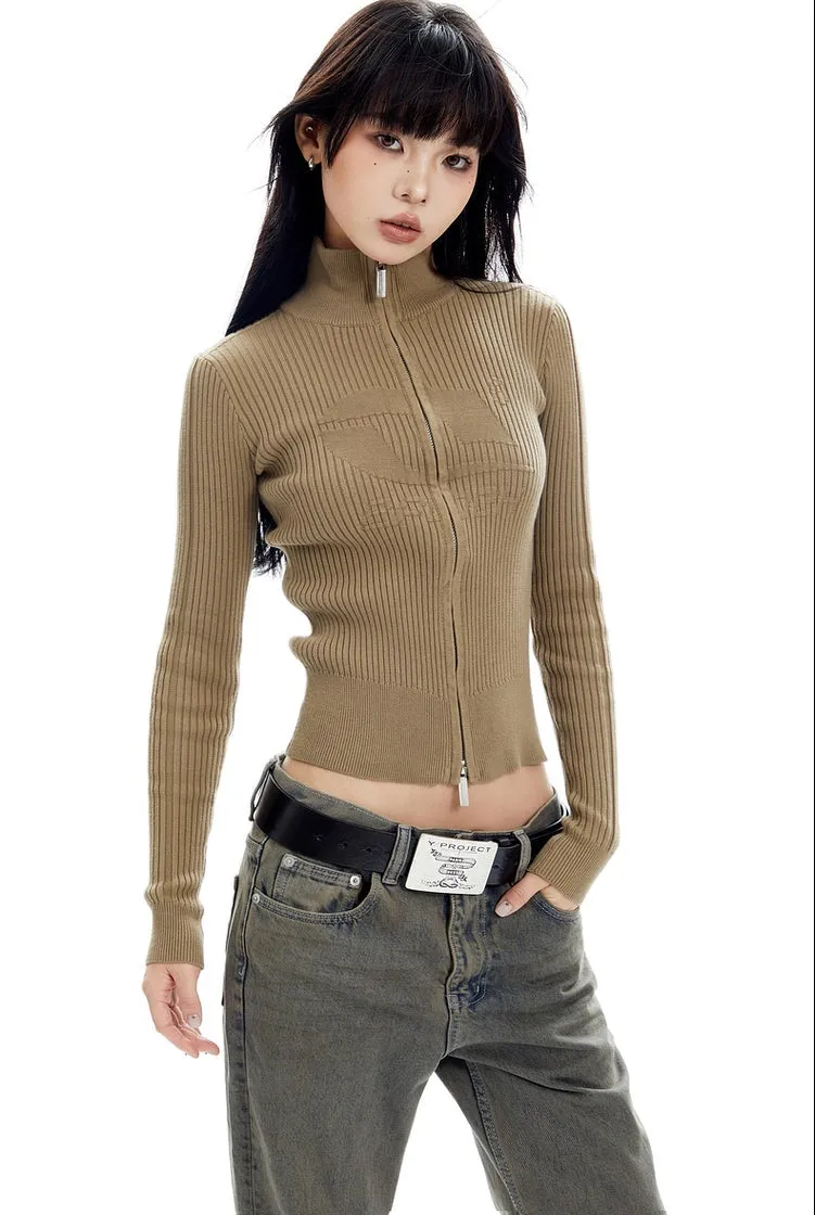 Ribbed Zip-Up Mock Neck Sweater