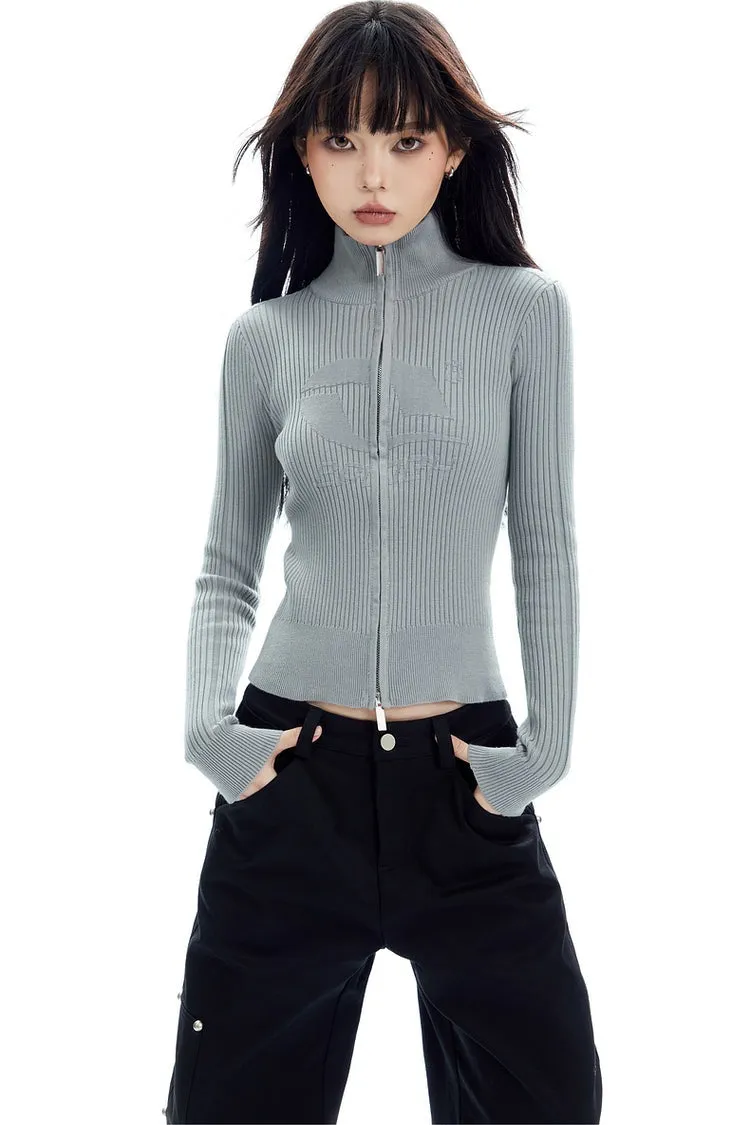 Ribbed Zip-Up Mock Neck Sweater