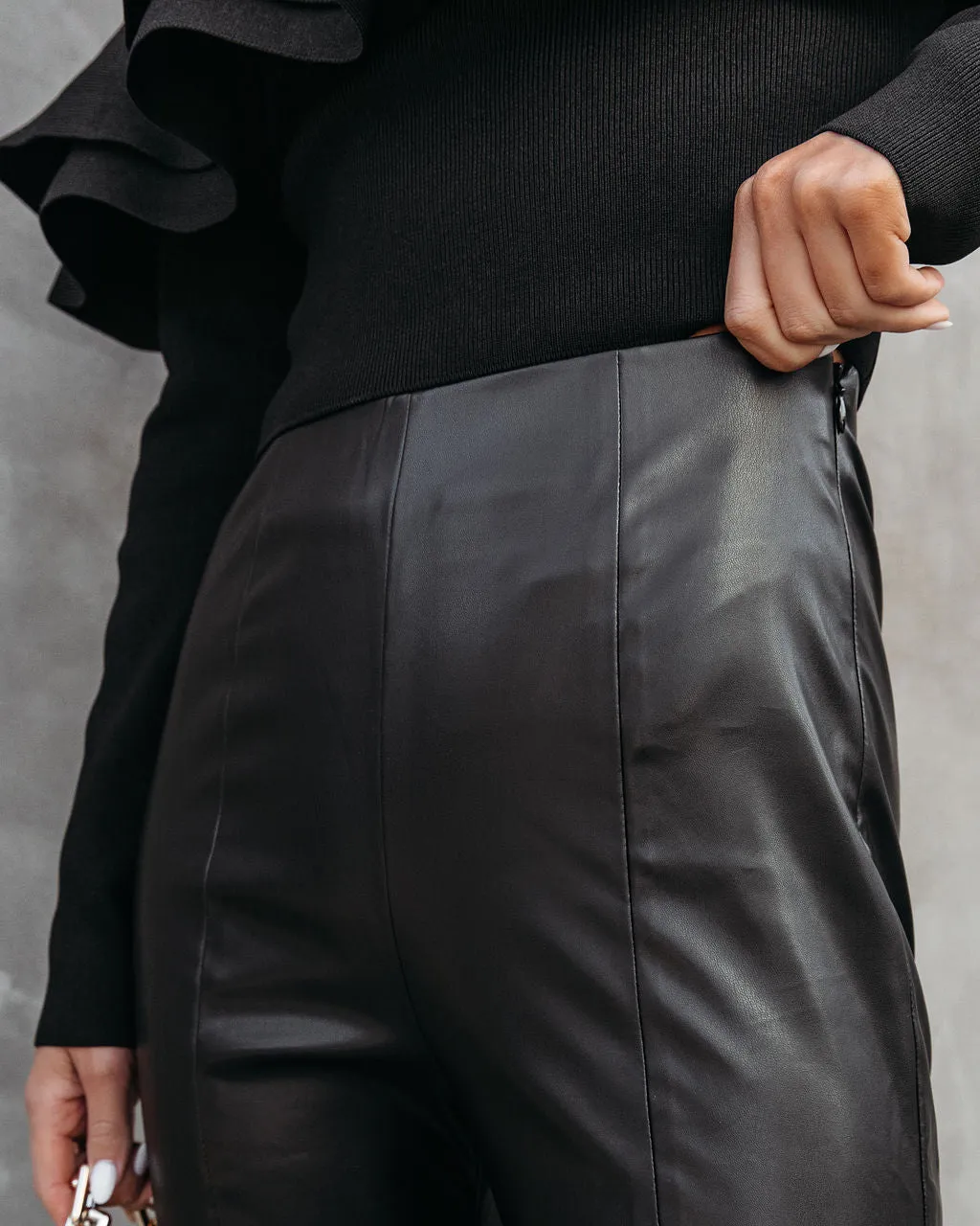 Sandra Faux Leather Split Hem Pants