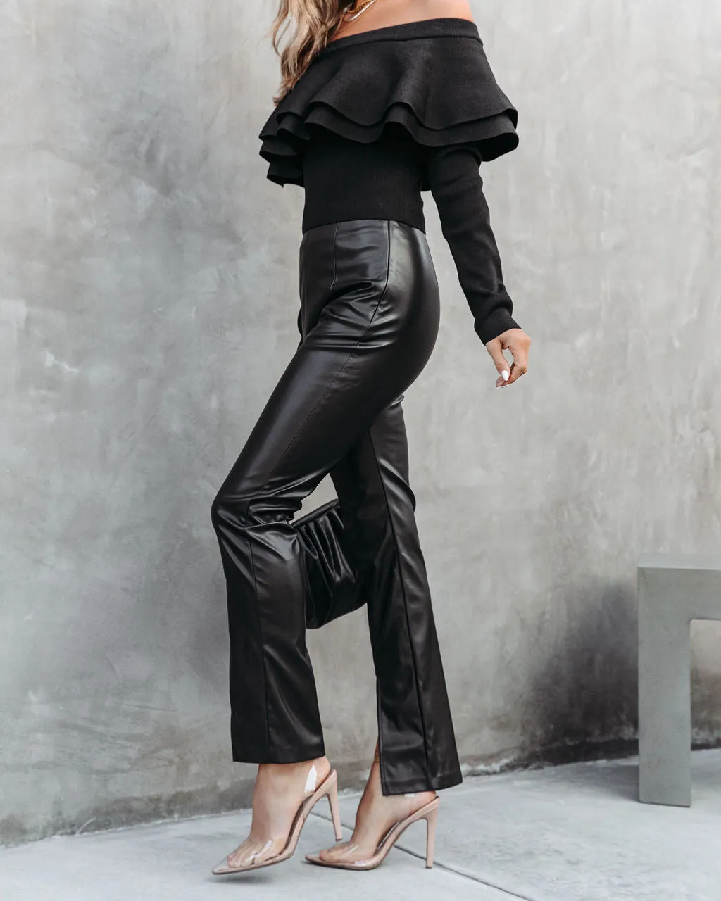 Sandra Faux Leather Split Hem Pants