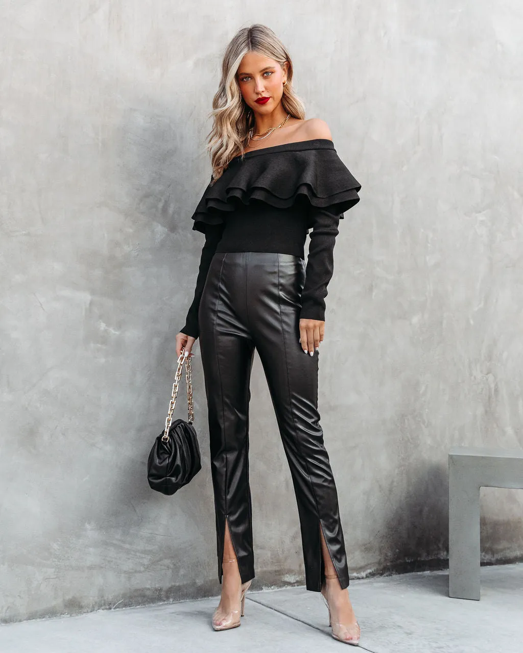 Sandra Faux Leather Split Hem Pants