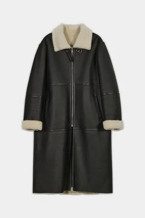 Shearling Long Coat - Dark Brown