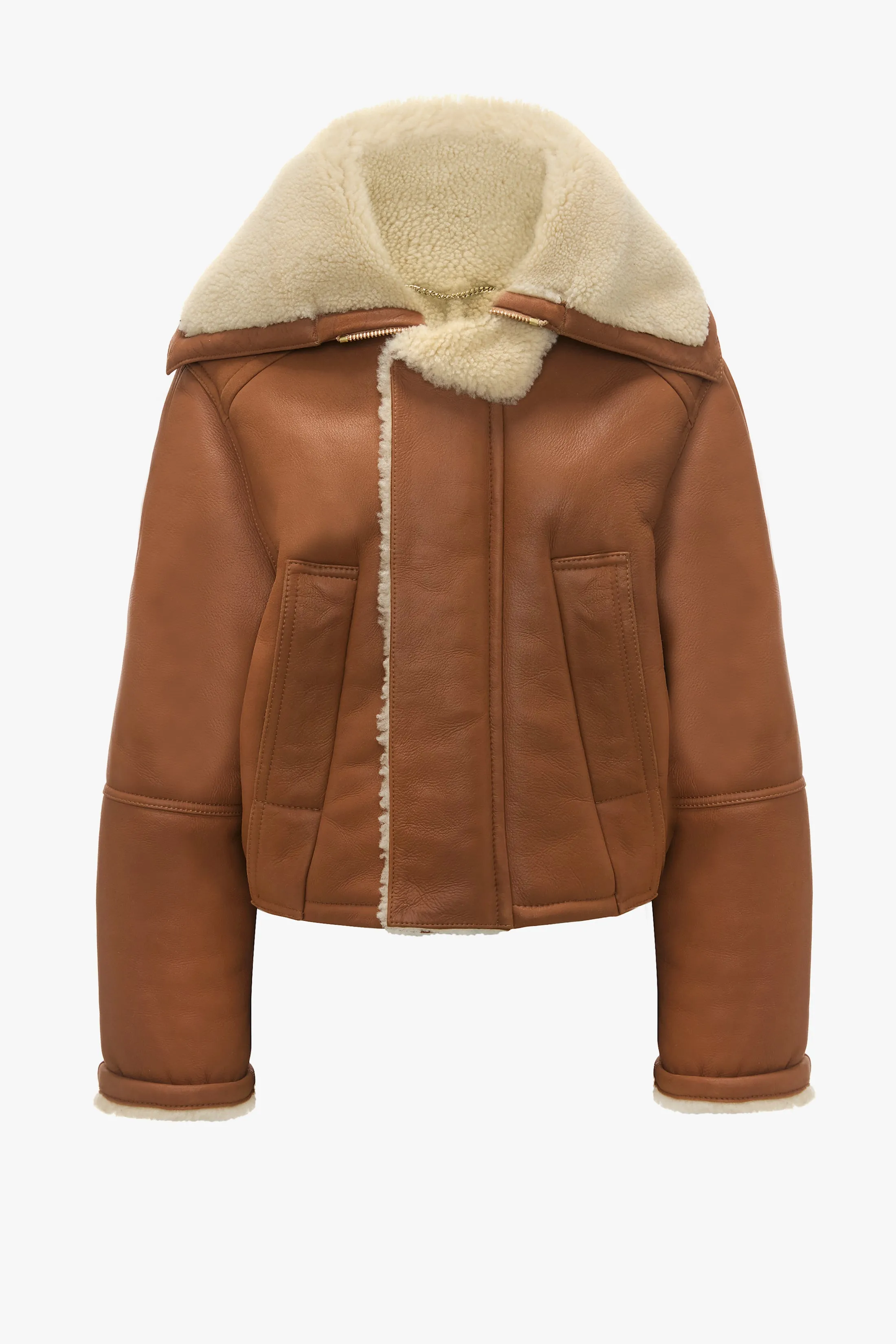 Shearling Pea Coat In Tan-Cream