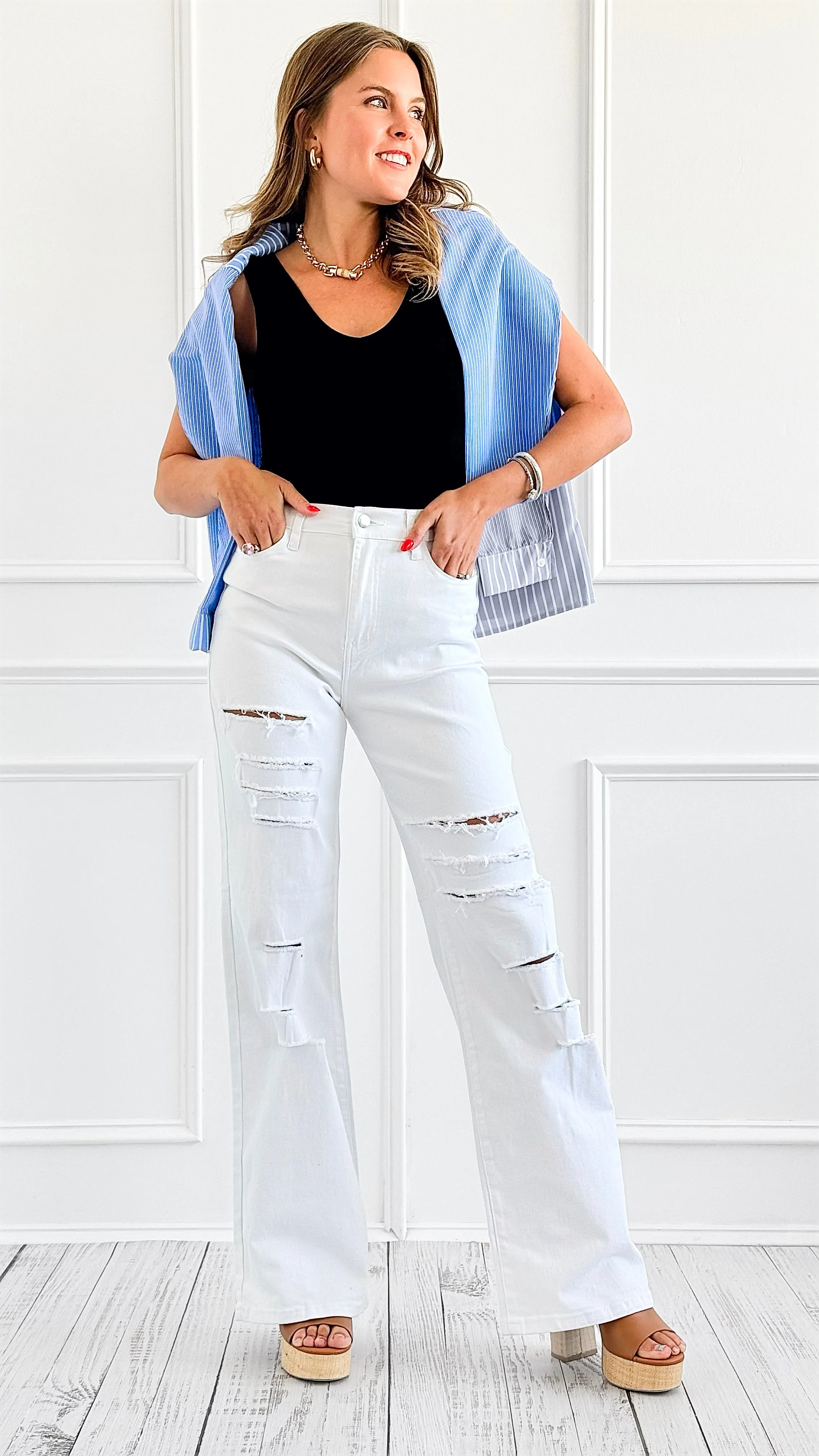 Snowstorm Distressed High-Rise Pants