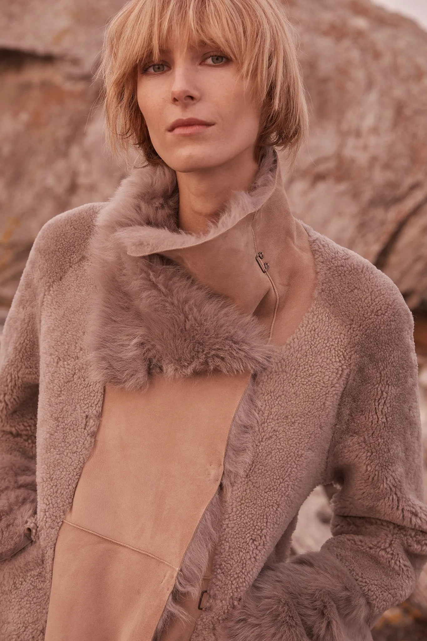 Spring Street Shearling Coat Taupe Shearling