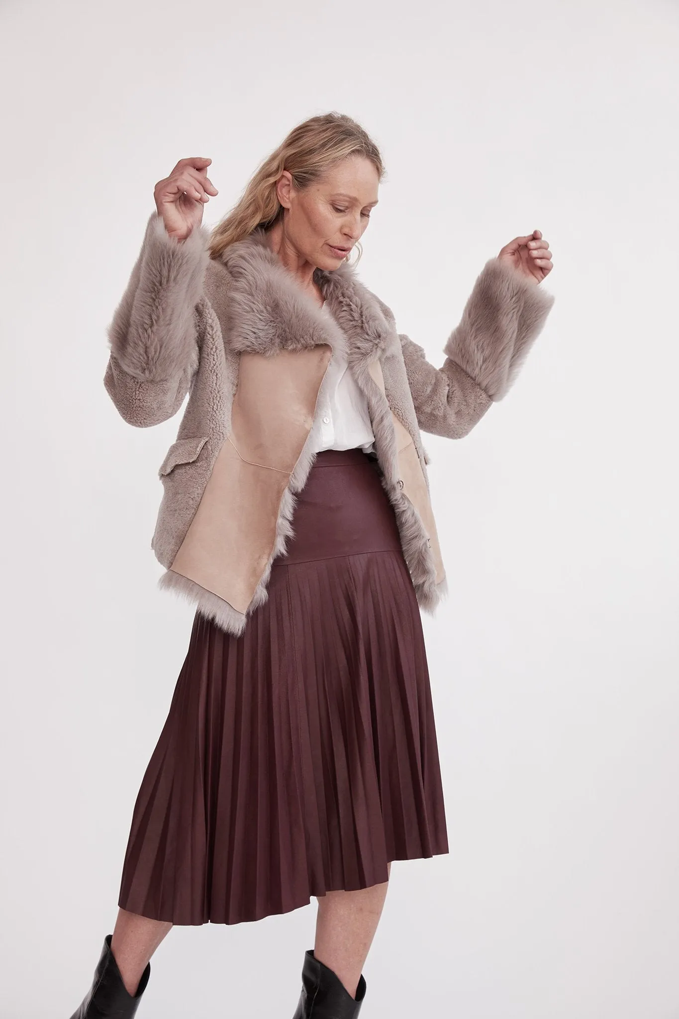 Spring Street Shearling Coat Taupe Shearling