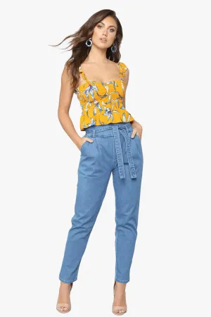 Tie Waist High Rise Denim Jeans