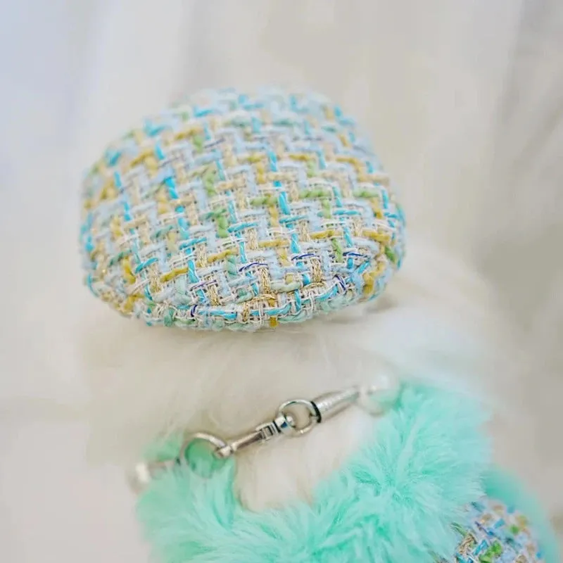 Tres Chic Aqua Tweed Dog Coat, Hat & Leash Set