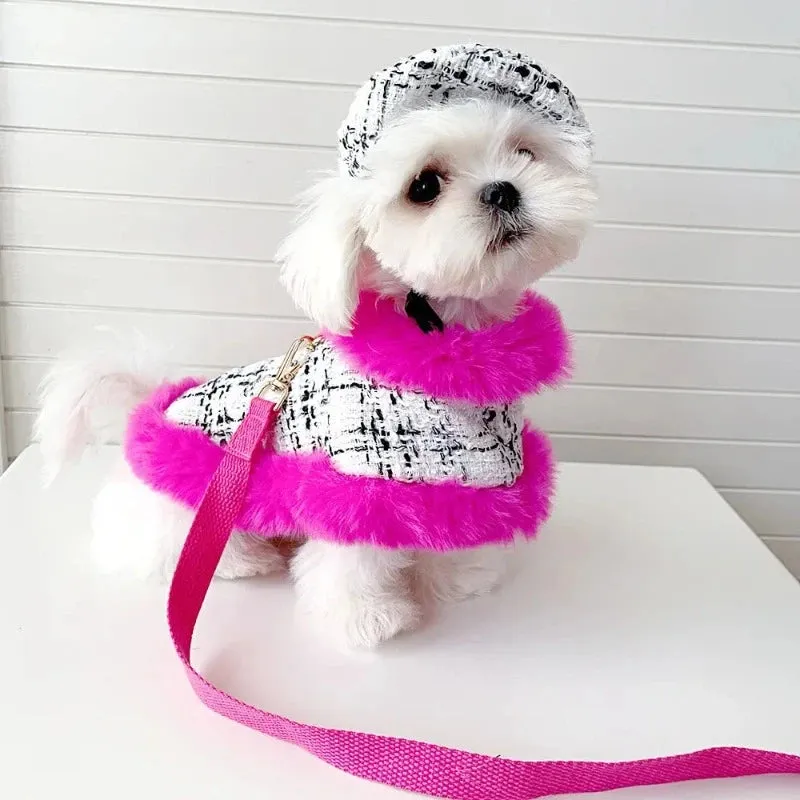 Tres Chic Hot Pink Tweed Coat, Hat & Leash Set