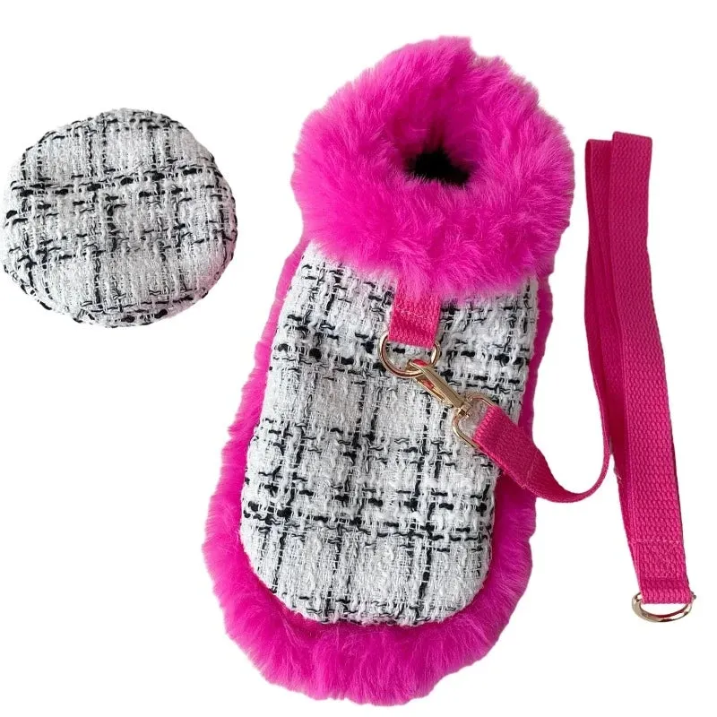 Tres Chic Hot Pink Tweed Coat, Hat & Leash Set