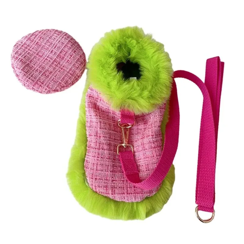 Tres Chic Pink & Lime Tweed Coat,Hat & Leash Set