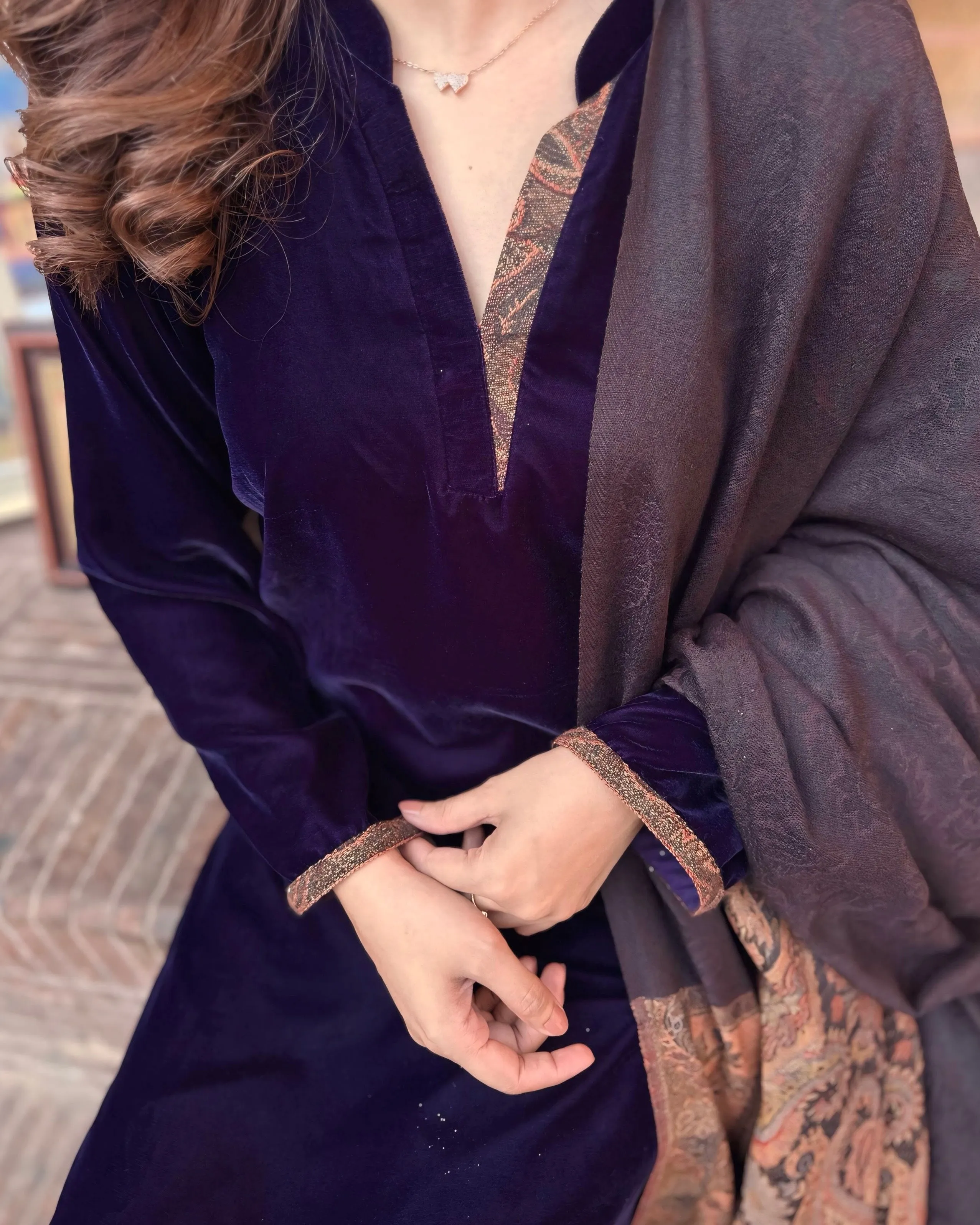 Velvet Purple Dress with Shawl