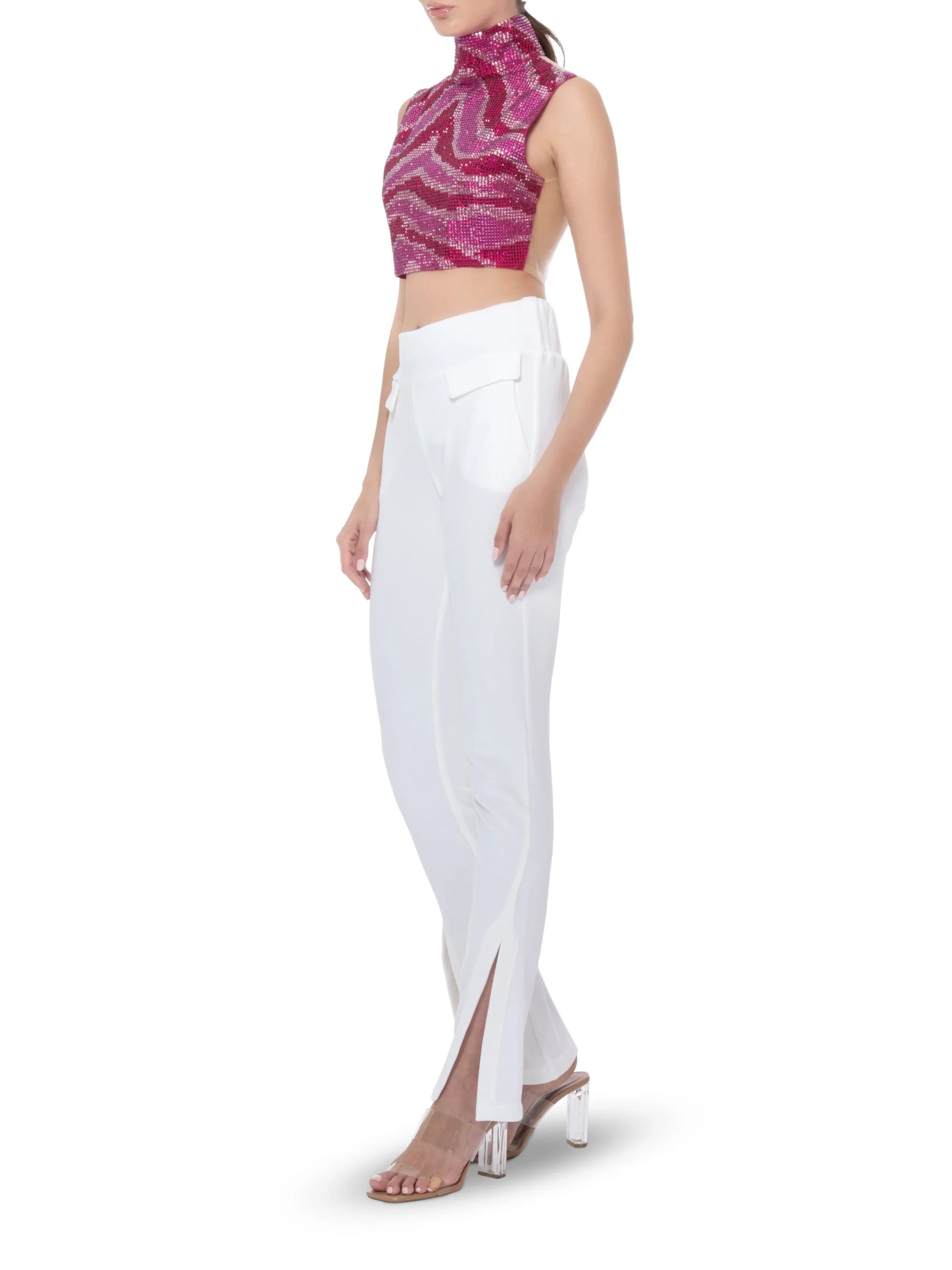 White Velvet Trousers With Side Slits