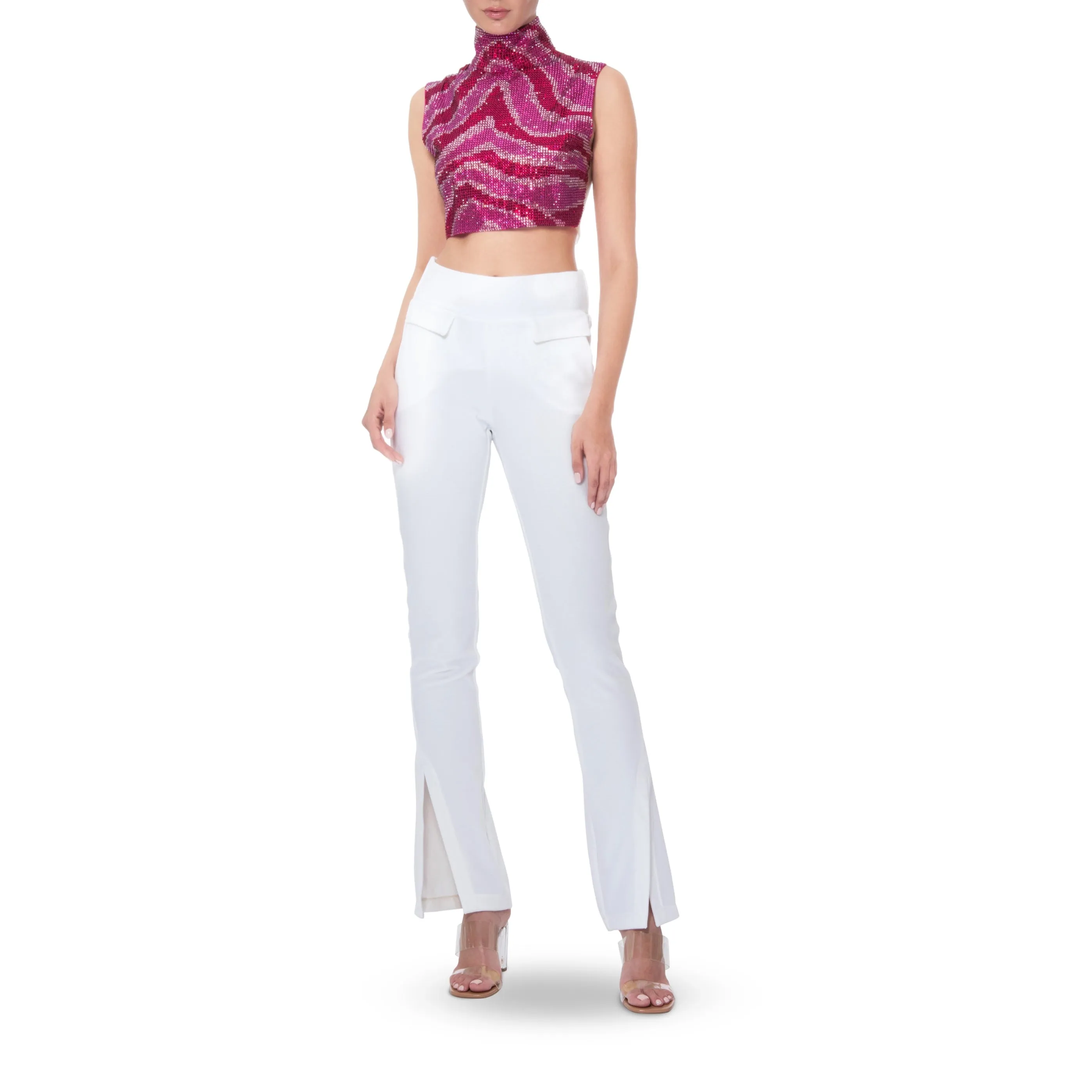 White Velvet Trousers With Side Slits