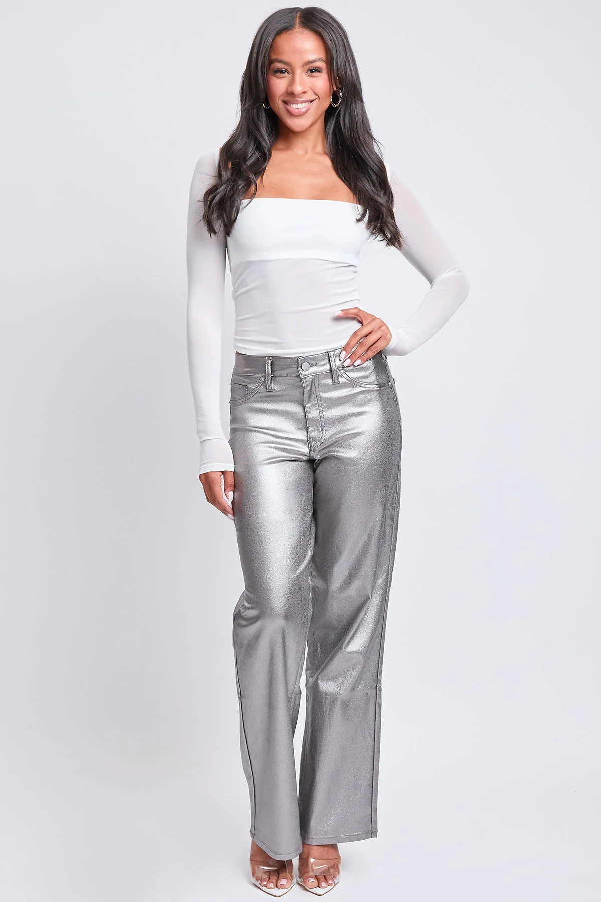 Women's High Rise Hyperstretch Straight Leg Metallic Pant