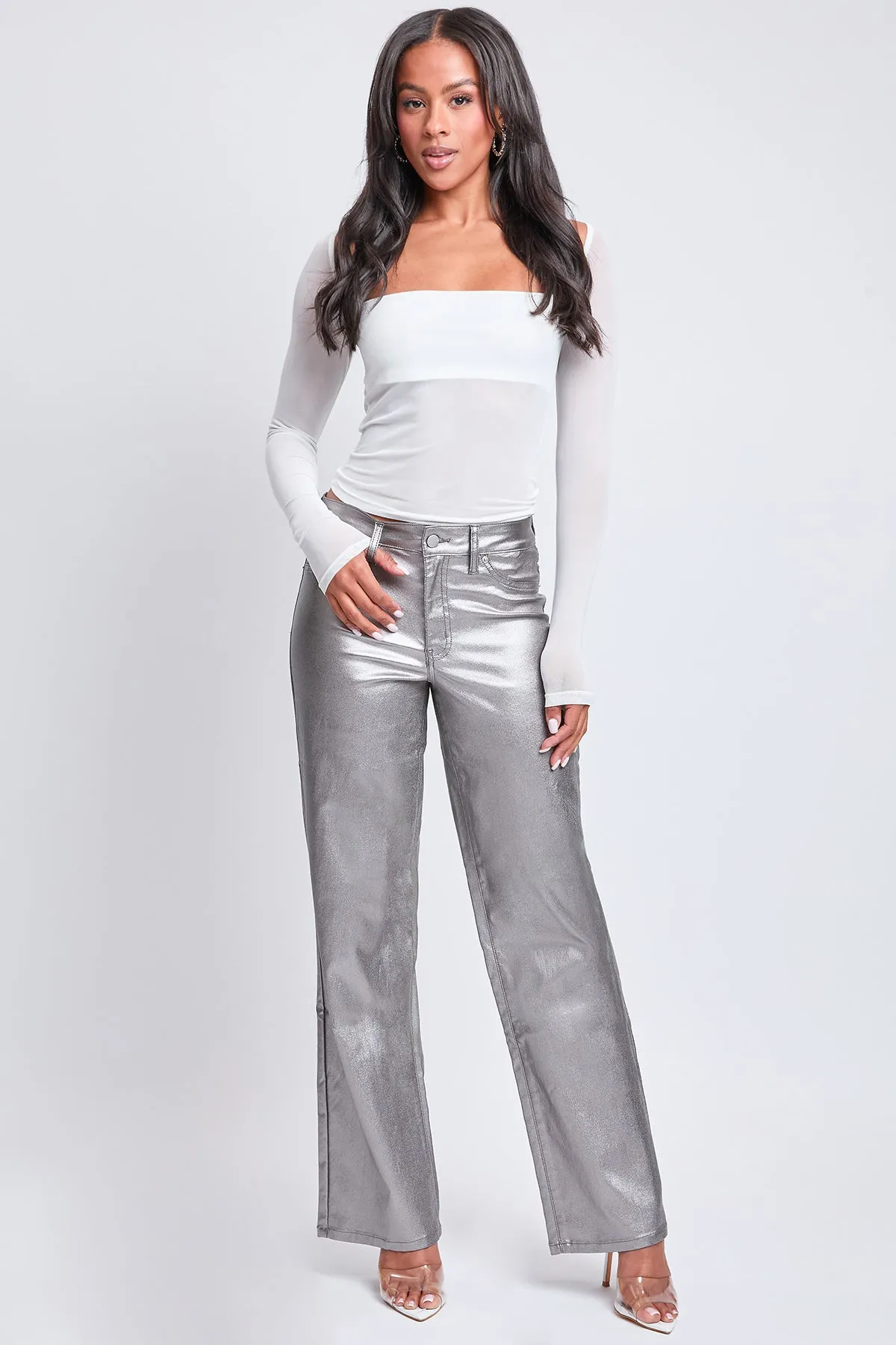 Women's High Rise Hyperstretch Straight Leg Metallic Pant