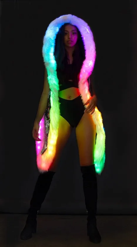 Women's LED Sequin Vest in "Rainbow Stripe-Silver Hologram"