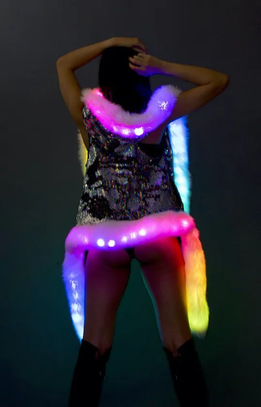 Women's LED Sequin Vest in "Rainbow Stripe-Silver Hologram"