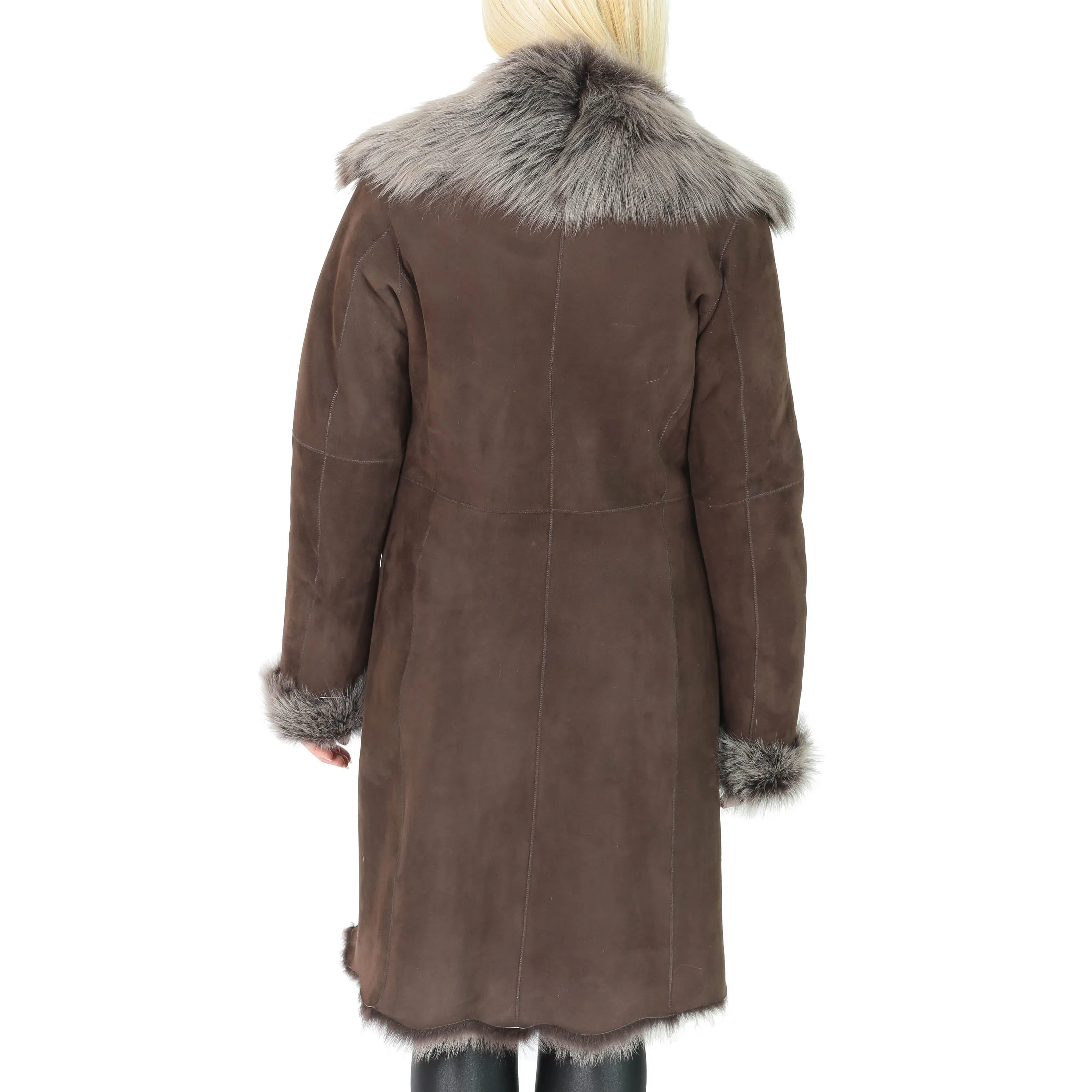 Womens Luxurious Toscana Long Coat Real Sheepskin Pamela Brown